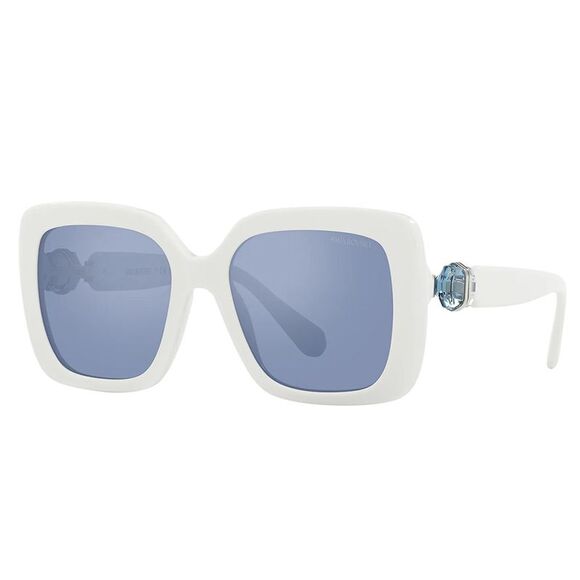 Swarovski SK 6001 100355 White Plastic Square Sunglasses Blue Mirror Lens